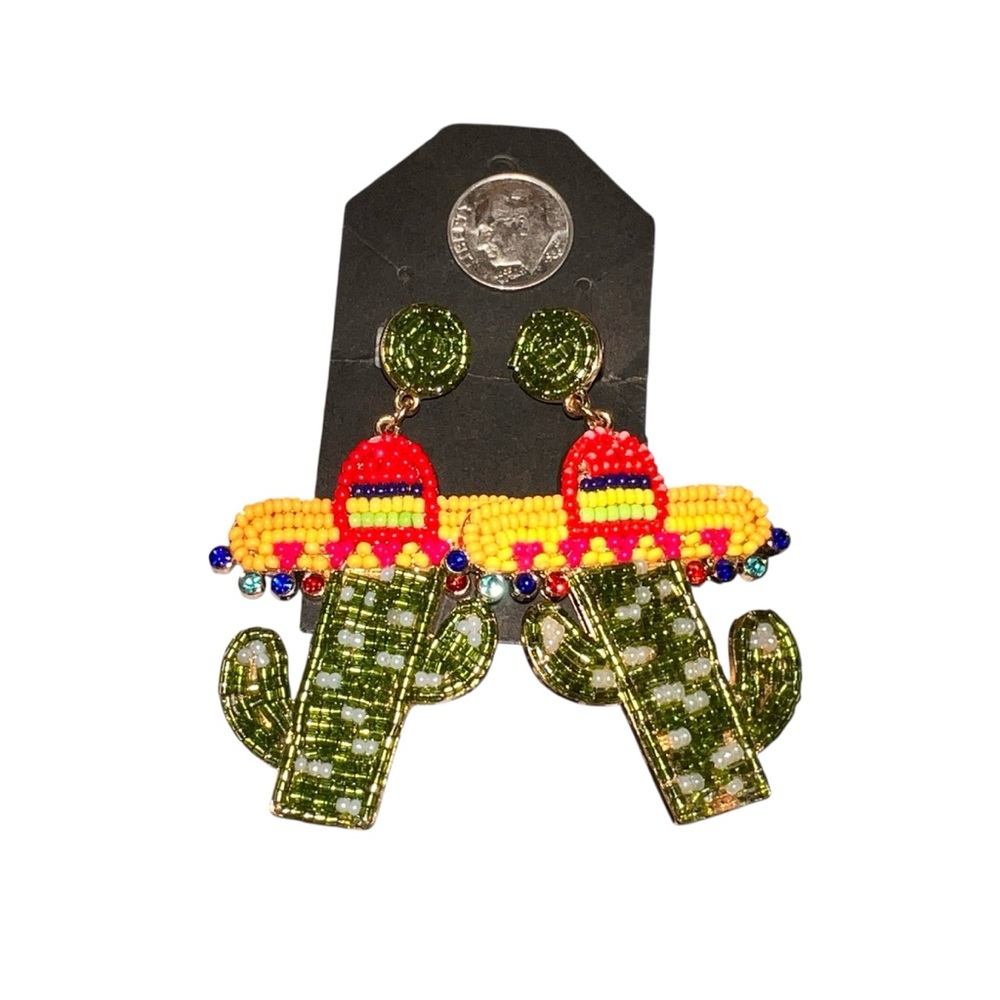 Piper K Beaded Cactus Sombrero Earrings